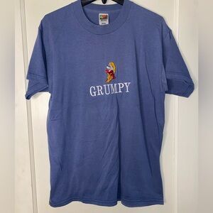 Vtg Disney Grumpy Character Spell Out Dwarf Embroidered Blue L Y2K